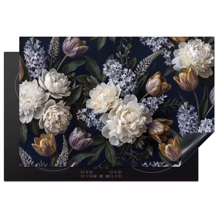 Inductie beschermer - Bloemen - Donker - Elegant - Natuur - Wit — 1