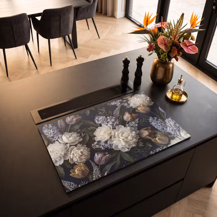 Inductie beschermer - Bloemen - Donker - Elegant - Natuur - Wit — 3