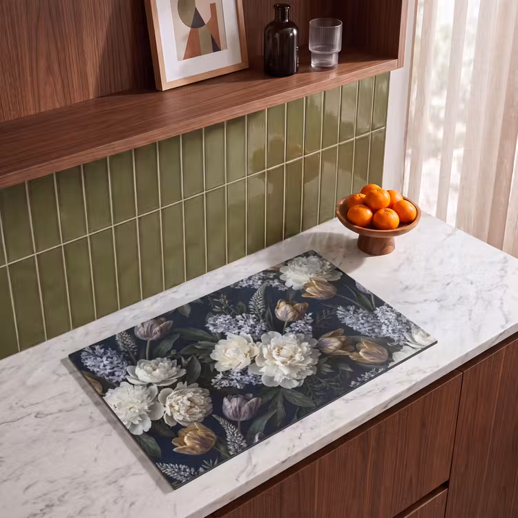 Inductie beschermer - Bloemen - Donker - Elegant - Natuur - Wit — 4
