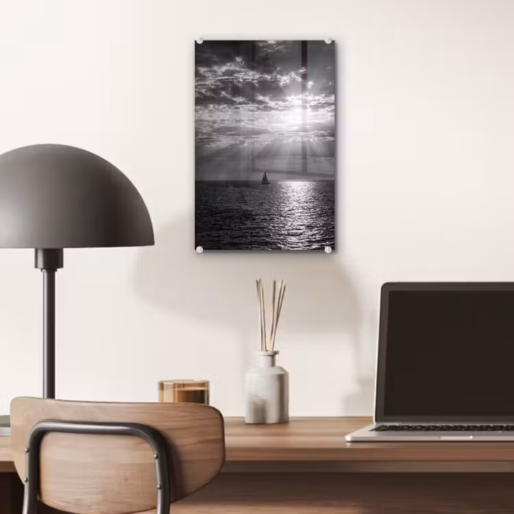 Glas schilderij - Water - Boot - Lucht - Natuur - Zwart-wit — 7