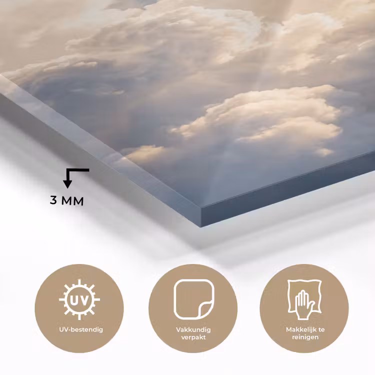 Glas schilderij - Wolken - Zonnestralen - Natuur - Wit — 3
