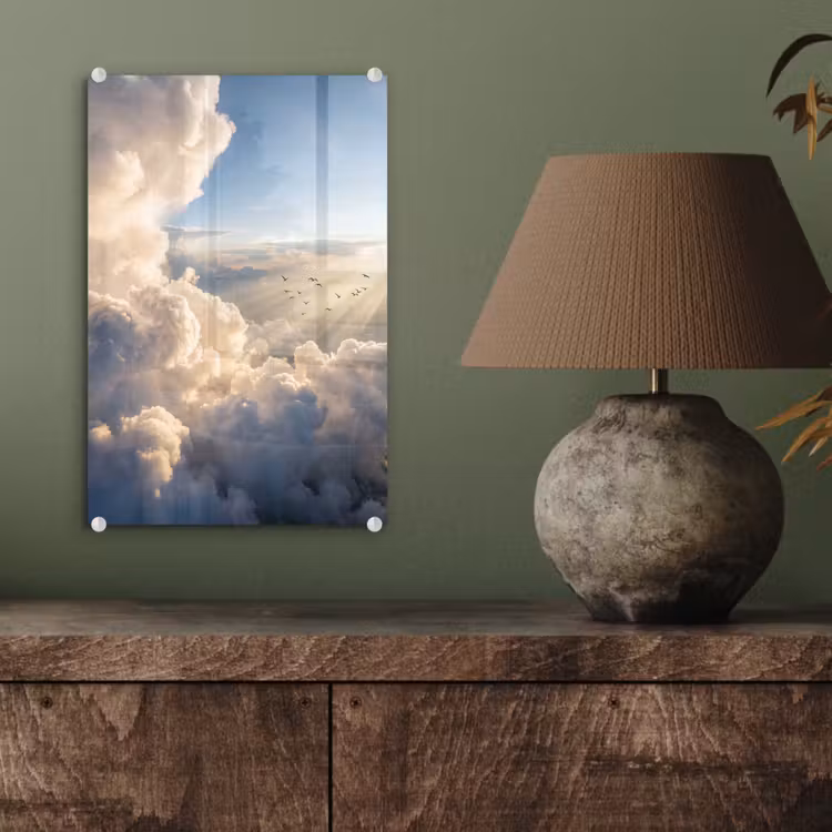 Glas schilderij - Wolken - Zonnestralen - Natuur - Wit — 4