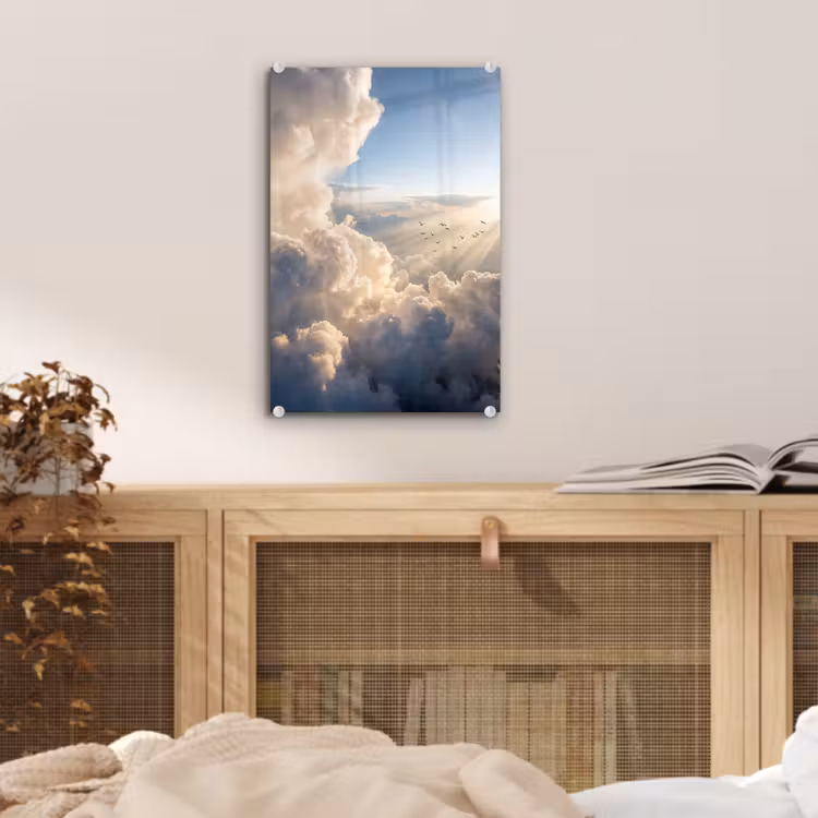 Glas schilderij - Wolken - Zonnestralen - Natuur - Wit — 5