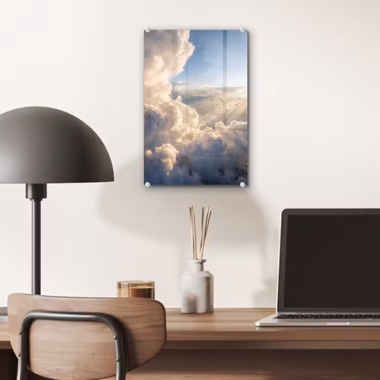 Glas schilderij - Wolken - Zonnestralen - Natuur - Wit — 7