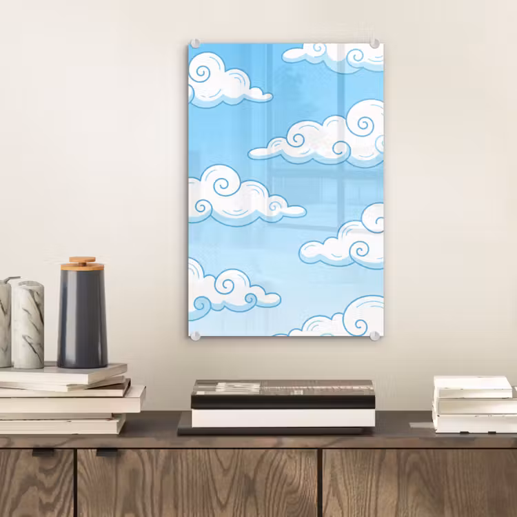 Glas schilderij - Wolk - Lucht - Cartoon - Blauw - Wit — 2