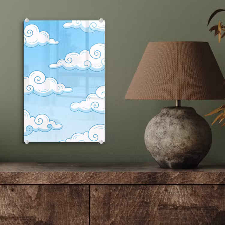Glas schilderij - Wolk - Lucht - Cartoon - Blauw - Wit — 4