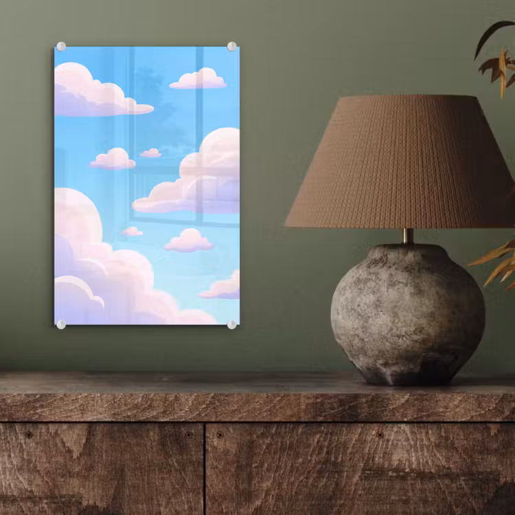 Glas schilderij - Wolken - Roze - Blauw - Natuur - Modern — 4
