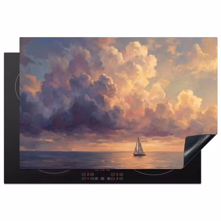 Inductie beschermer - Boot - Zonsondergang - Zee - Natuur - Goud — 1