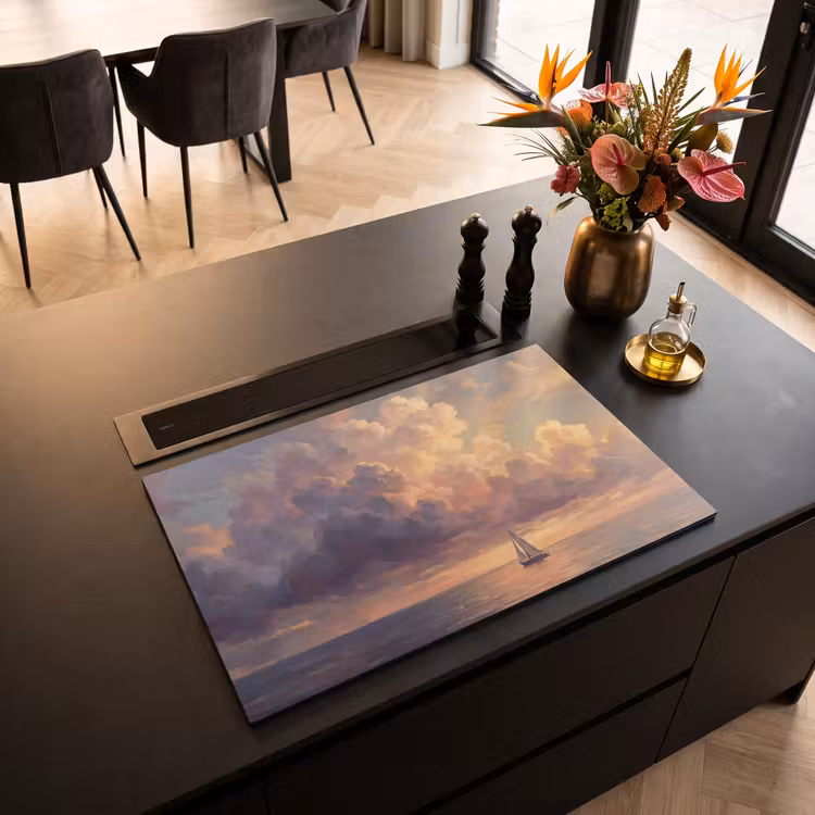 Inductie beschermer - Boot - Zonsondergang - Zee - Natuur - Goud — 3