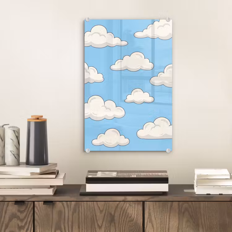 Glas schilderij - Wolk - Cartoon - Lucht - Blauw - Wit — 2