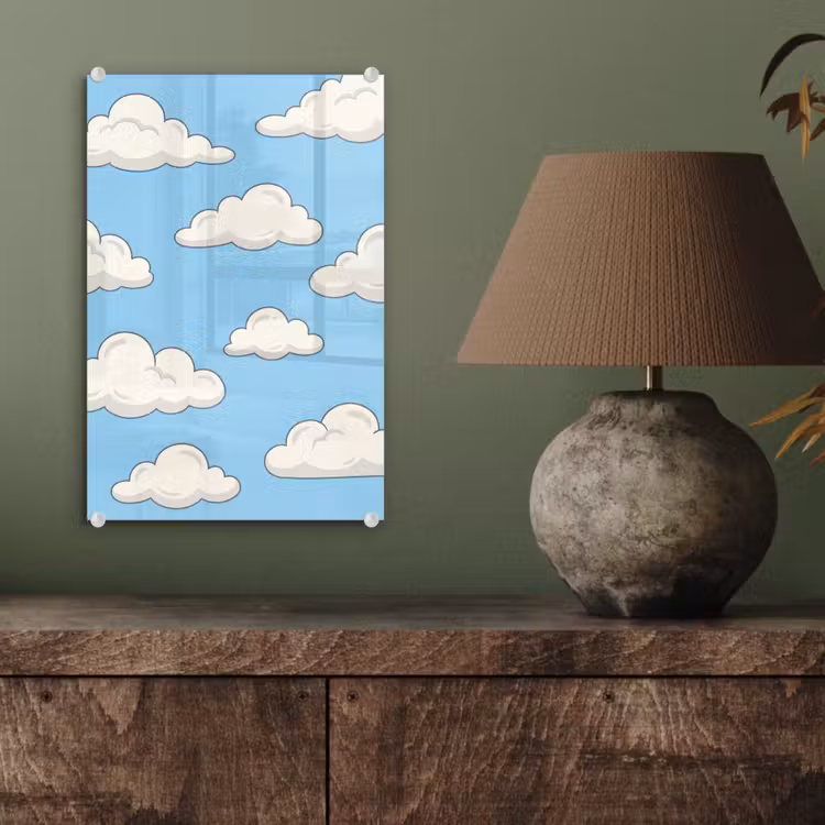 Glas schilderij - Wolk - Cartoon - Lucht - Blauw - Wit — 4