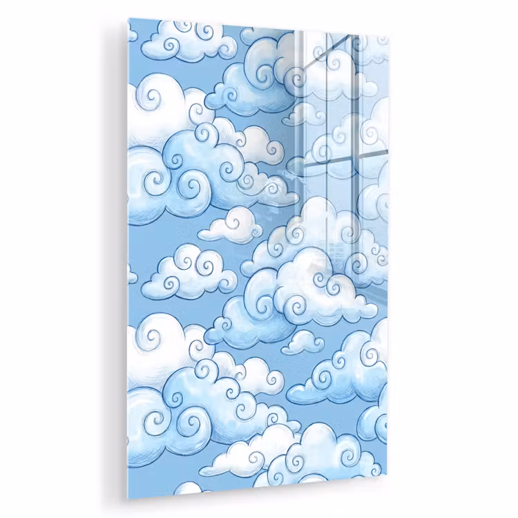 Glas schilderij - Wolken - Patroon - Hemel - Illustratie - Wit — 1