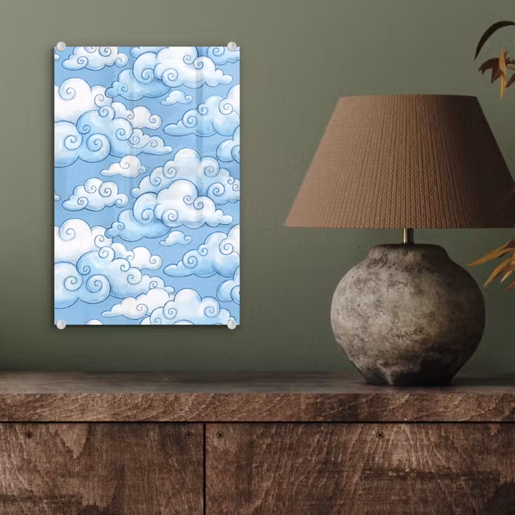 Glas schilderij - Wolken - Patroon - Hemel - Illustratie - Wit — 4