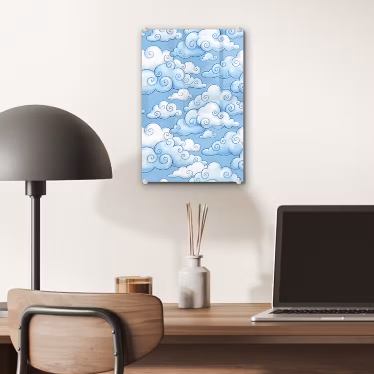Glas schilderij - Wolken - Patroon - Hemel - Illustratie - Wit — 7