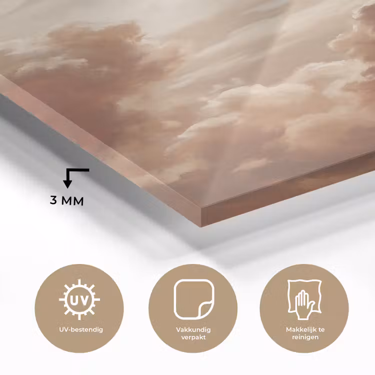 Glas schilderij - Wolken - Lucht - Natuur - Modern - Bruin — 3