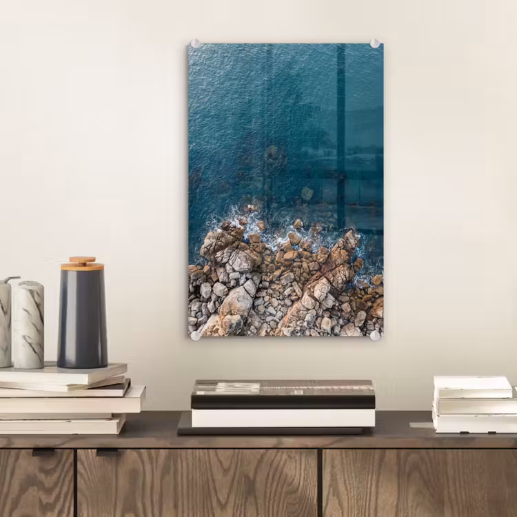 Glas schilderij - Zee - Kustlijn - Natuur - Abstract - Blauw — 2