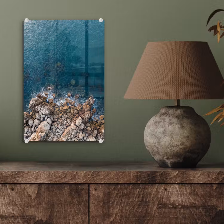 Glas schilderij - Zee - Kustlijn - Natuur - Abstract - Blauw — 4