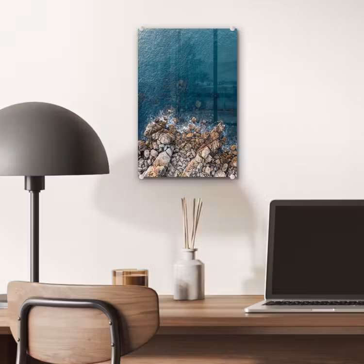 Glas schilderij - Zee - Kustlijn - Natuur - Abstract - Blauw — 7