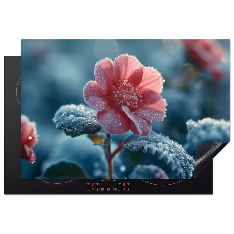 Inductie beschermer - Bloem - Roze - Winter - Druppels — 2