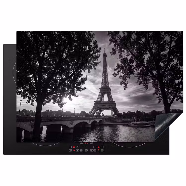 Inductie beschermer - Eiffeltoren - Parijs - Rivier - Architectuur - Zwart-wit — 1