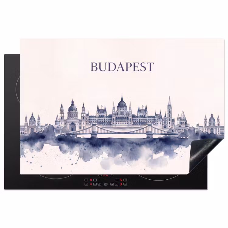 Inductie beschermer - Boedapest - Skyline - Architectuur - Aquarel - Blauw — 1