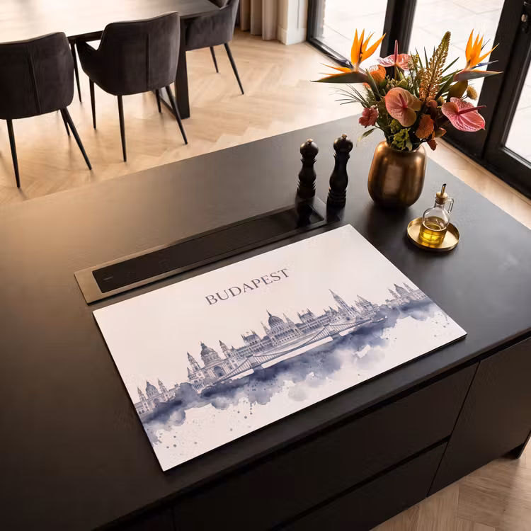 Inductie beschermer - Boedapest - Skyline - Architectuur - Aquarel - Blauw — 3