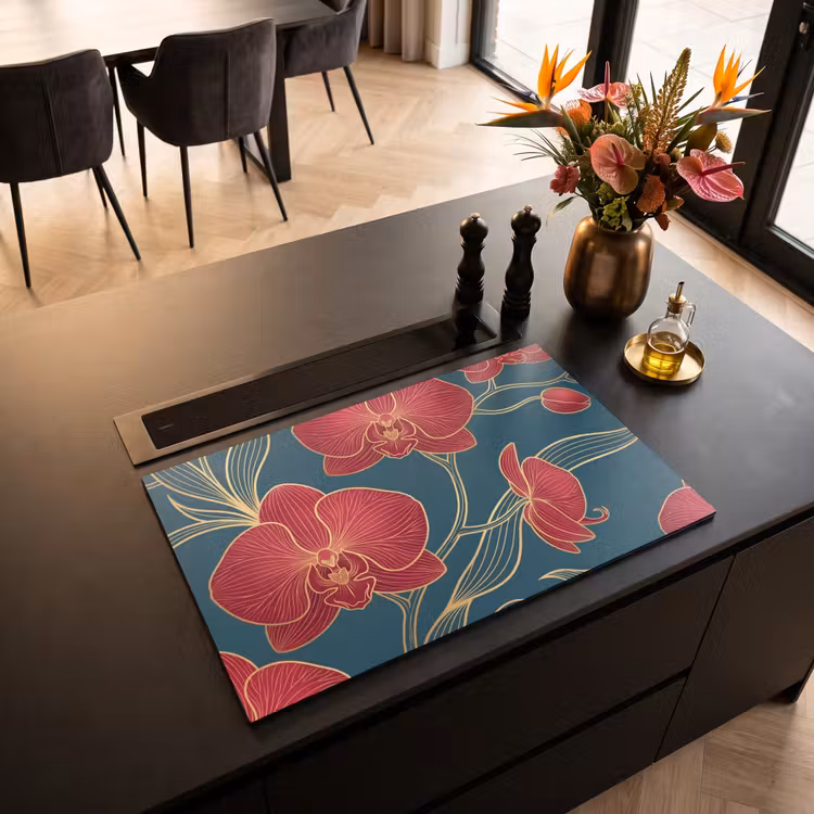 Inductie beschermer - Bloemen - Rood - Goud — 3