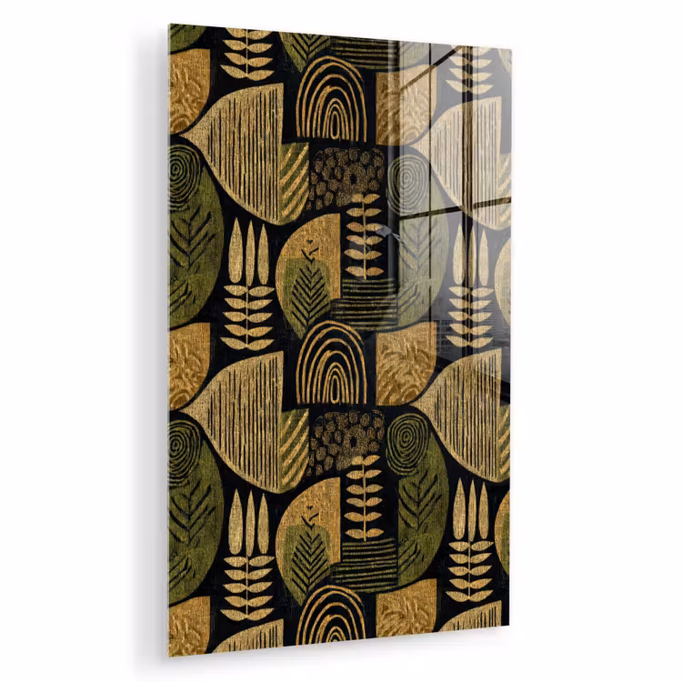 Glas schilderij - Zwart - Okergeel - Botanisch - Textuur — 1