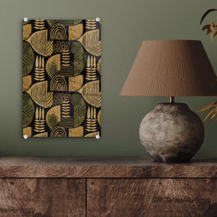 Glas schilderij - Zwart - Okergeel - Botanisch - Textuur — 4