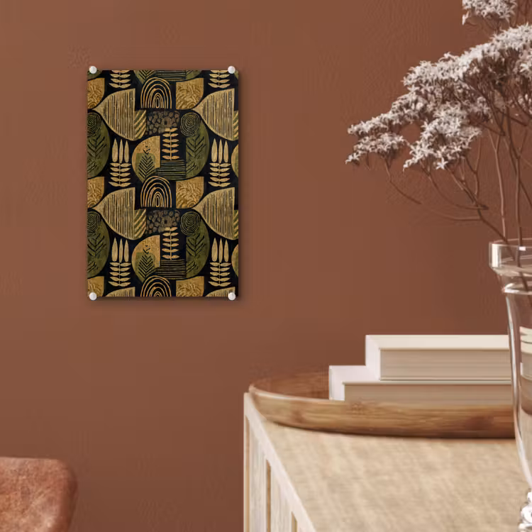 Glas schilderij - Zwart - Okergeel - Botanisch - Textuur — 6