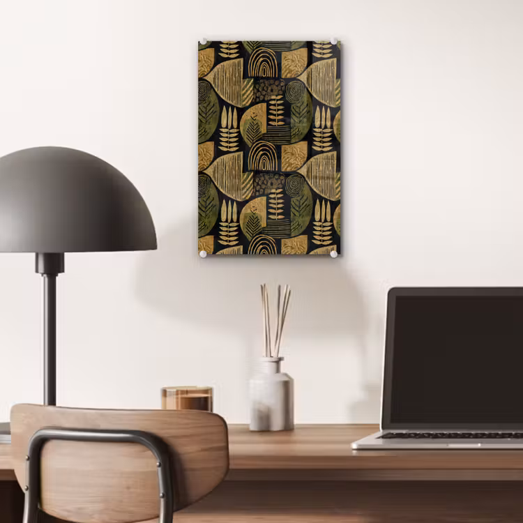 Glas schilderij - Zwart - Okergeel - Botanisch - Textuur — 7