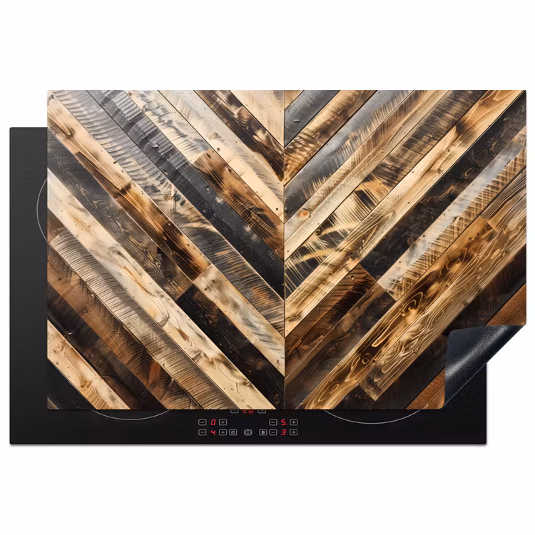 Inductie beschermer - Geschroeid Hout in Visgraat — 2