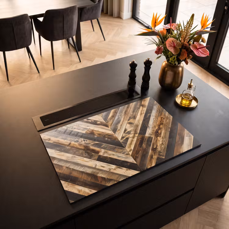 Inductie beschermer - Geschroeid Hout in Visgraat — 3