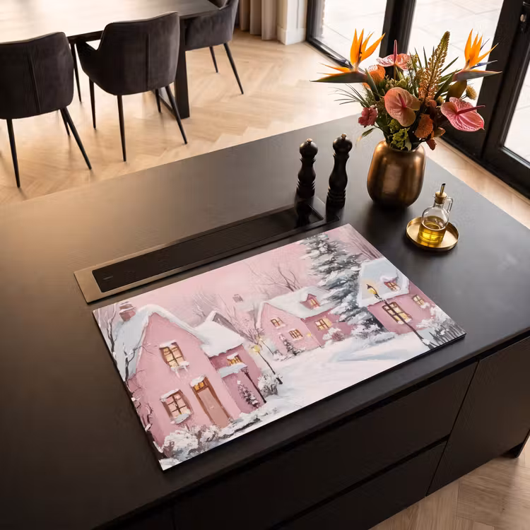 Inductie beschermer - Kerstdorp - Roze - Winter - Sneeuw - Huizen — 3