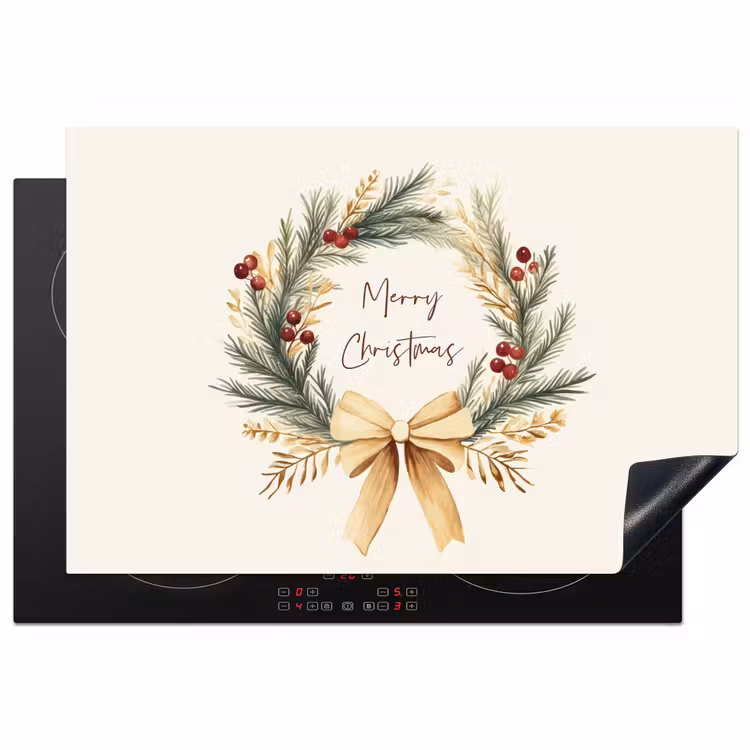 Inductie beschermer - Kerstkrans - Kerst - Goud - Beige — 1