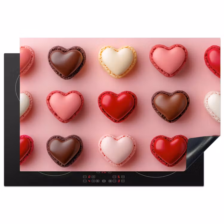 Inductie beschermer - Macarons - Hartjes - Kleurrijk - Roze — 2