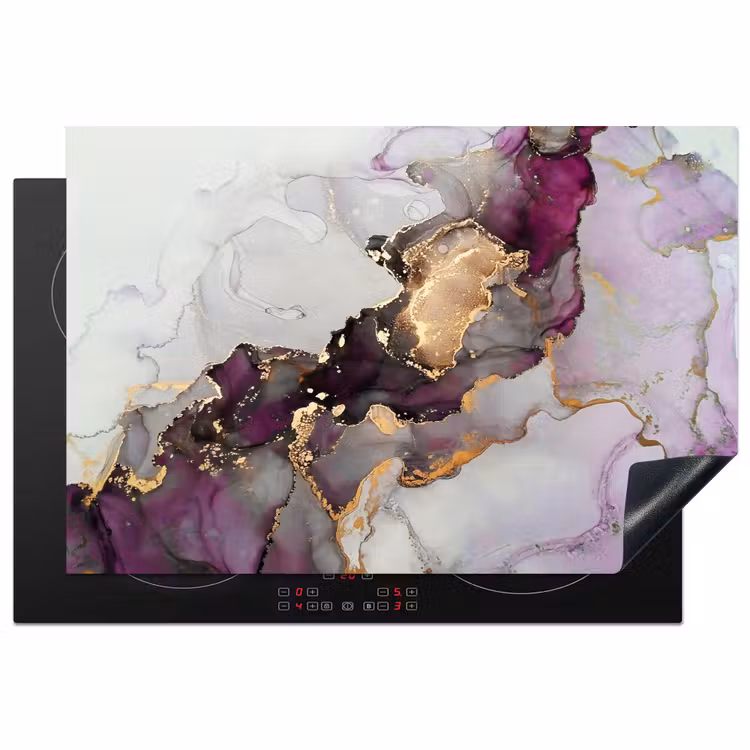 Inductie beschermer - Marmer - Abstract - Goud - Paars — 1