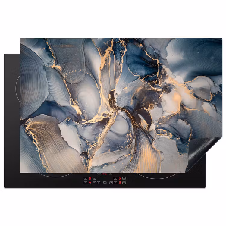 Inductie beschermer - Marmer - Grijs - Blauw - Luxe - Goud — 1