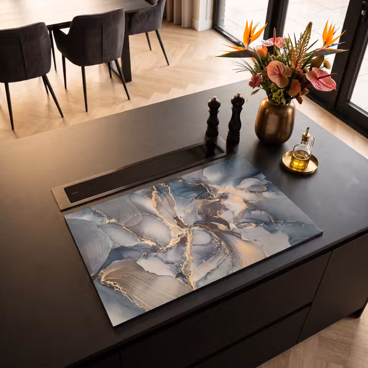Inductie beschermer - Marmer - Grijs - Blauw - Luxe - Goud — 3