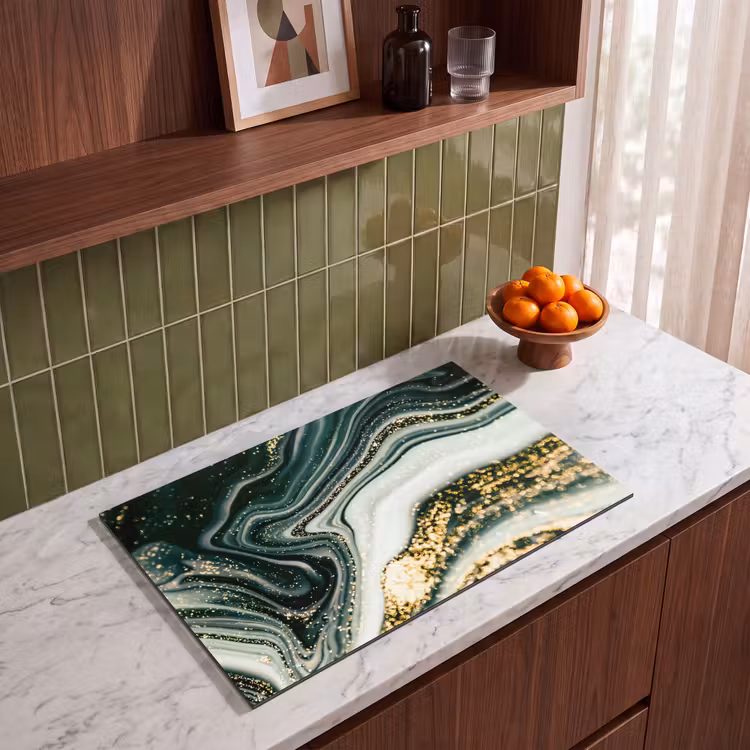 Inductie beschermer - Golvend Marmer met Gouden Glans — 4