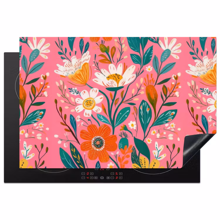 Inductie beschermer - Roze - Bloemen - Wit - Oranje — 2