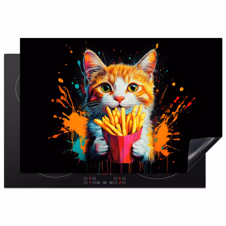 Inductie beschermer - Kat - Eten - Patat - Graffiti - Abstract — 1