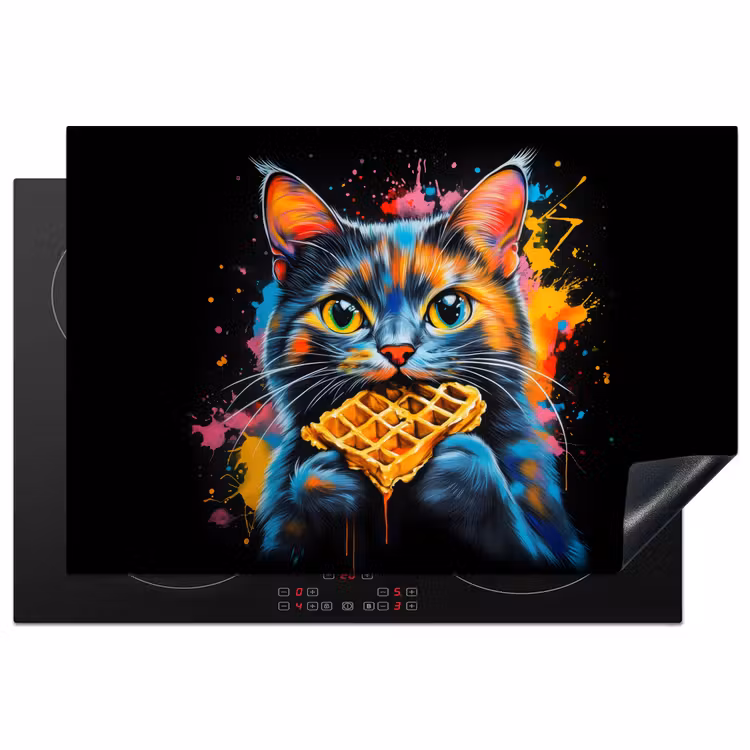 Inductie beschermer - Kat - Graffiti - Kleurrijk - Wafel - Eten — 1