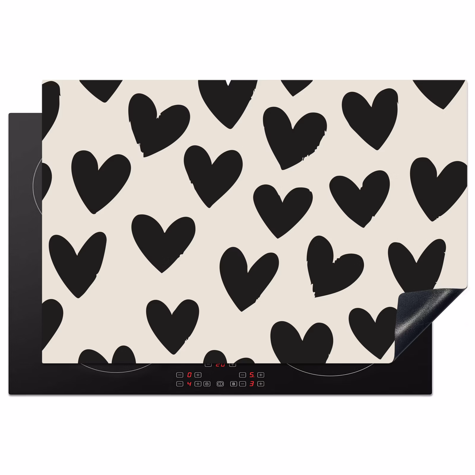 Inductie beschermer - Hartjes - Zwart - Beige — 1