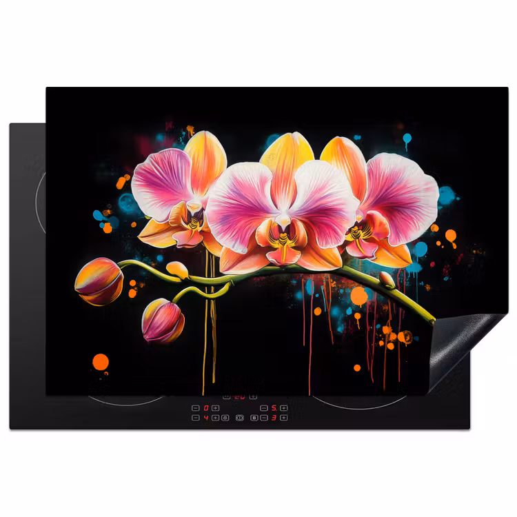 Inductie beschermer - Orchidee - Graffiti - Kleurrijk - Bloemen - Abstract — 2