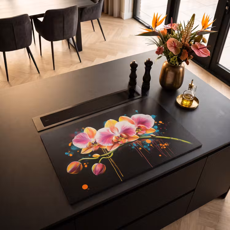 Inductie beschermer - Orchidee - Graffiti - Kleurrijk - Bloemen - Abstract — 3