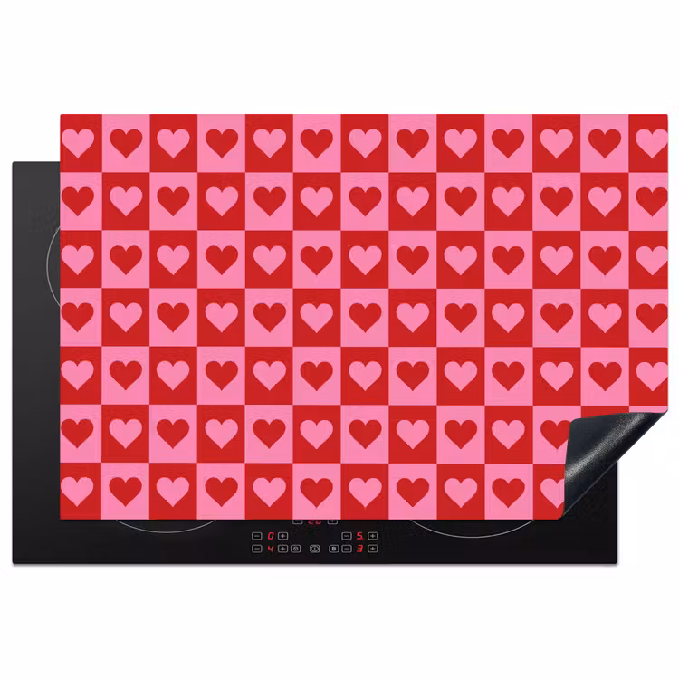 Inductie beschermer - Rood - Roze - Schaakbord - Valentijn — 2