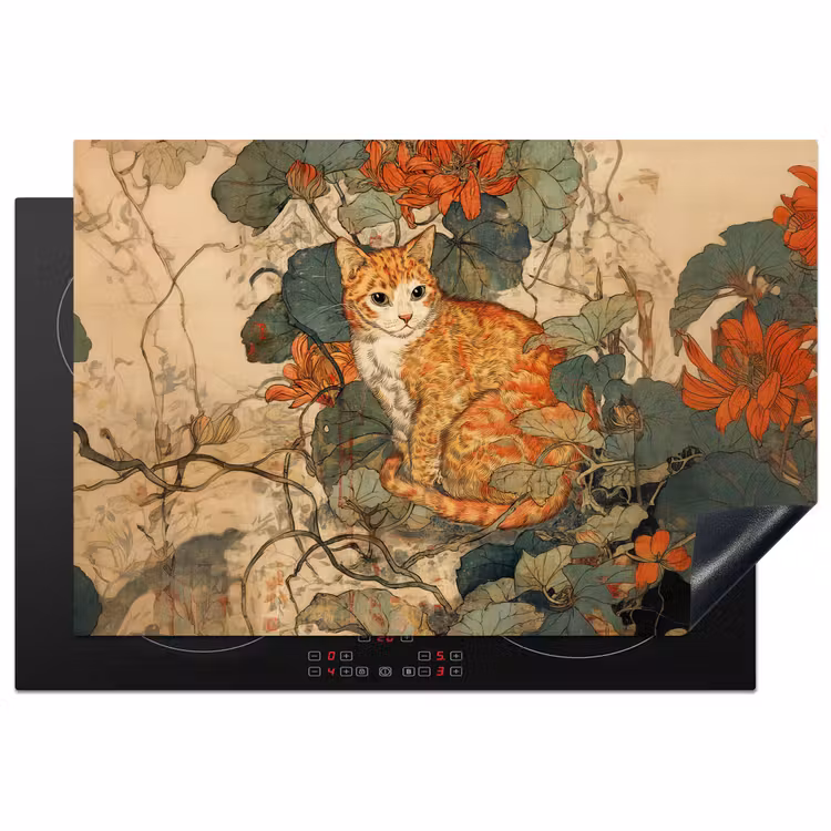 Inductie beschermer - Kat - Sierlijk - Bloemen — 2