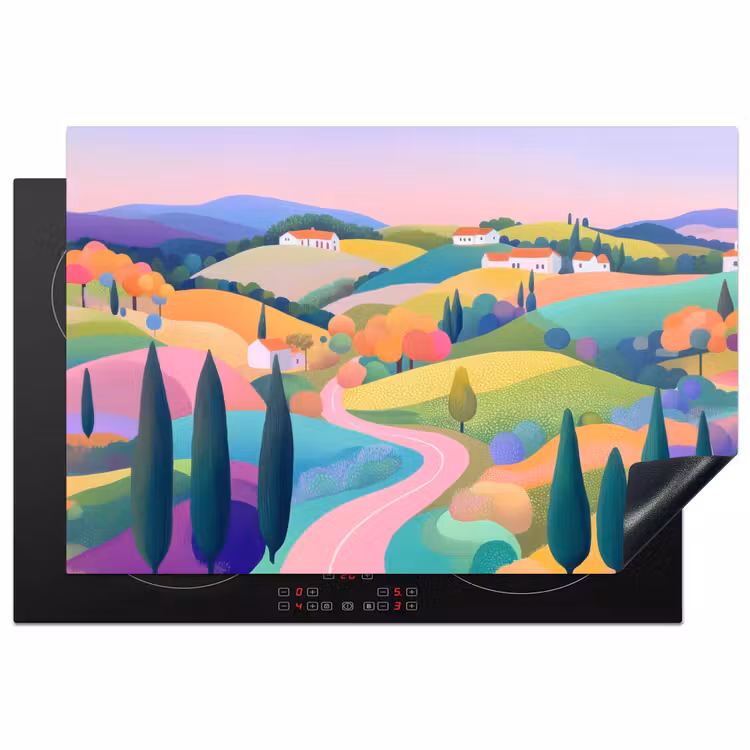 Inductie beschermer - Landschap - Paars - Pastel - Huizen — 1