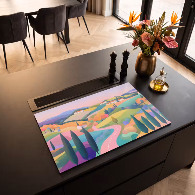 Inductie beschermer - Landschap - Paars - Pastel - Huizen — 3